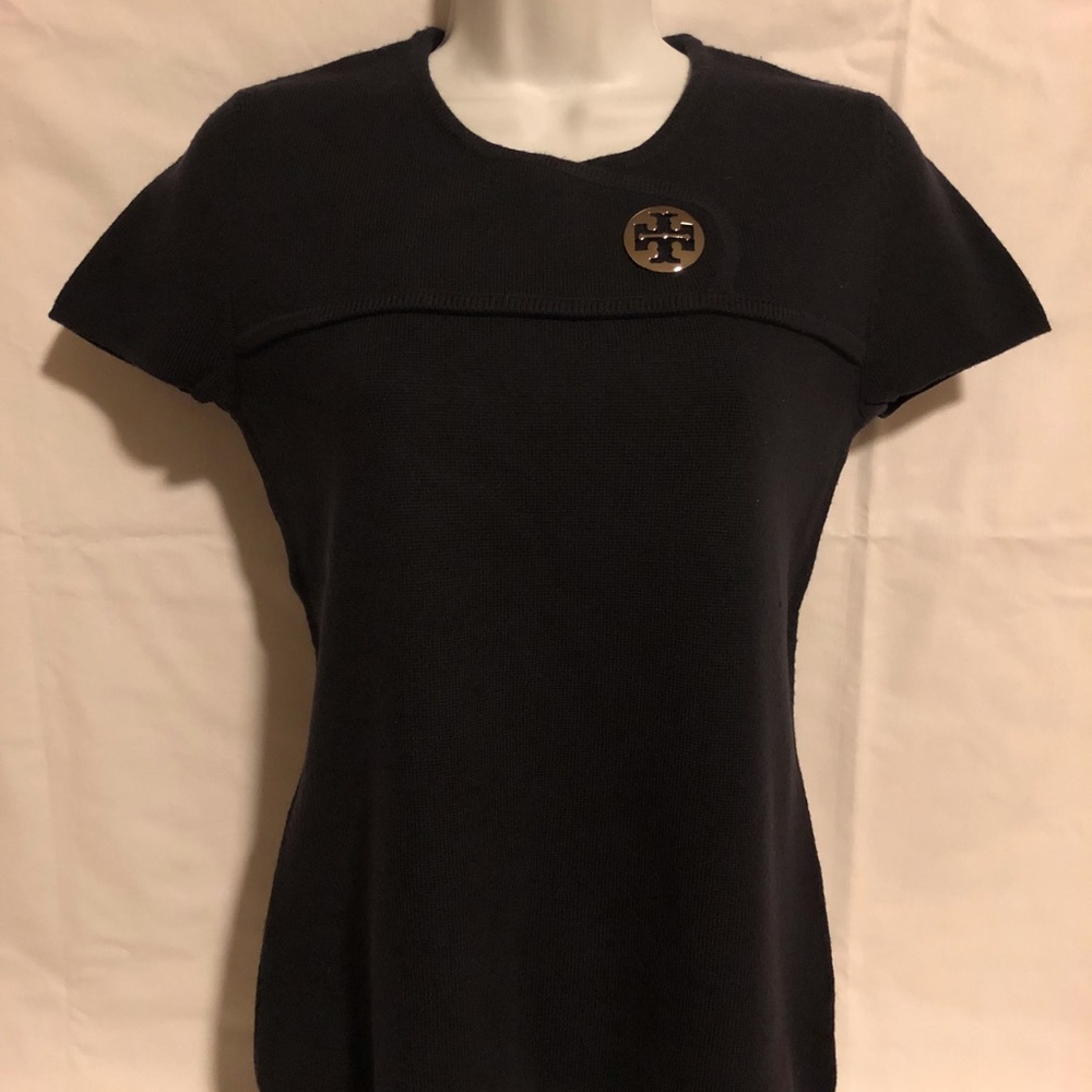 Tory Burch Navy Short Sleeve Sweater Top Sz Small